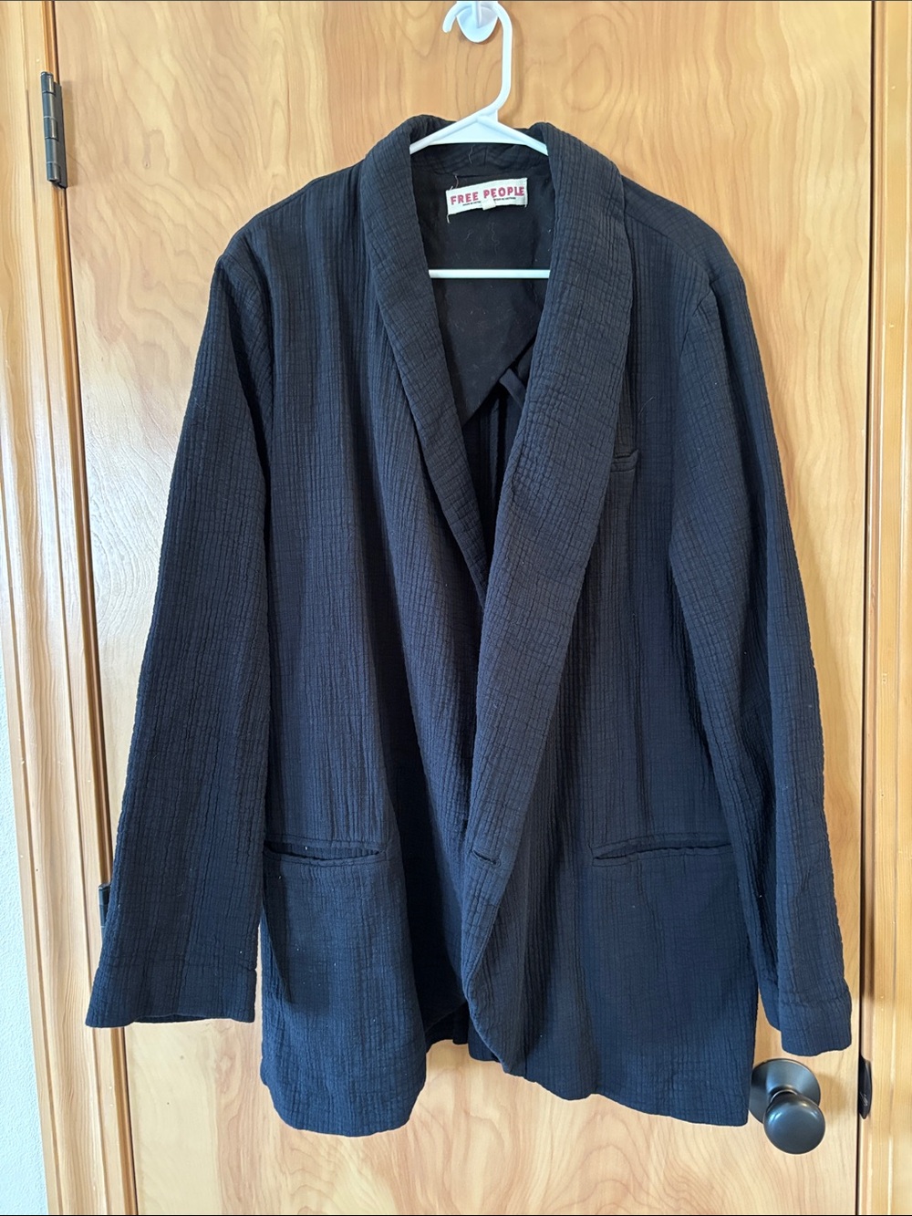 Free People Black Textured Shawl Collar Blazer Jacket Size Large